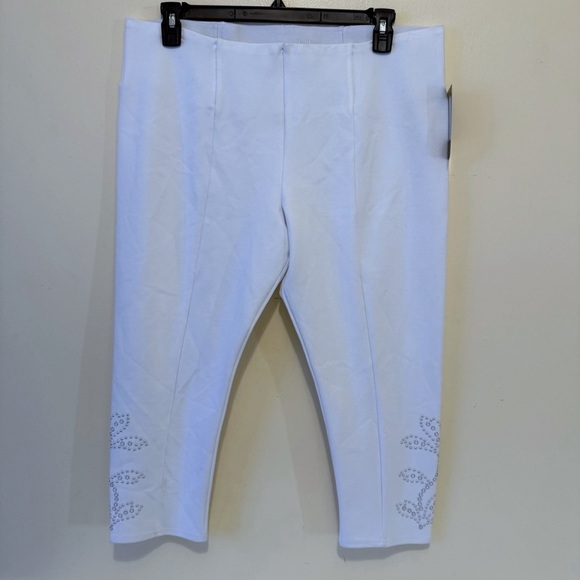 Slim Factor By Investments  Ankle Capri Pants Stretch Embellished White XL New - Picture 1 of 7